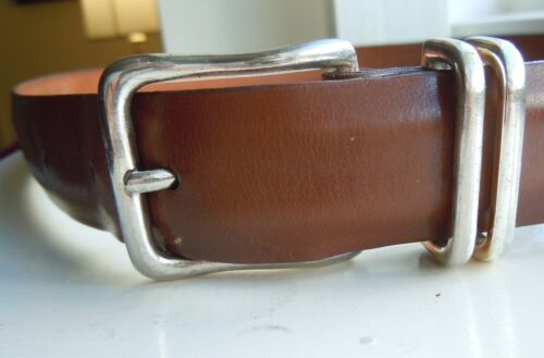MEN'S COLE HAAN MED BROWN A0863 HAND ANTIQUED BELT MADE IN USA 1 1/8" SZ 36 - Picture 1 of 10