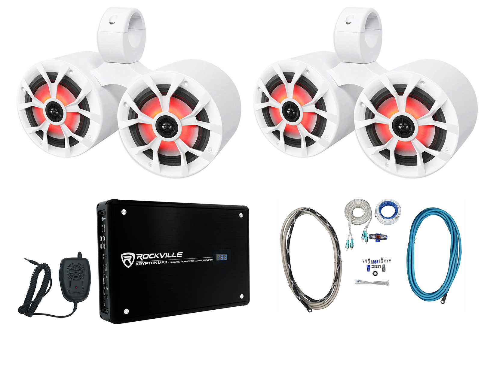 2 Светодиодные динамики для морского вейкборда Rockville RKL65MBW Dual 65 LED Усилитель Комплект проводов