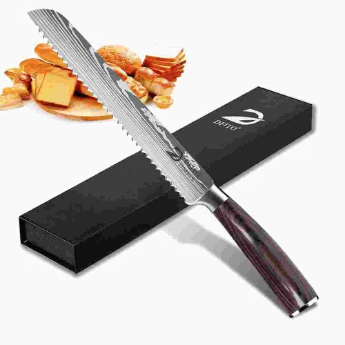 8” Bread Knife High Carbon Steel Damascus Kitchen Chef Knife Serrated Knife Gift - Picture 12 of 13