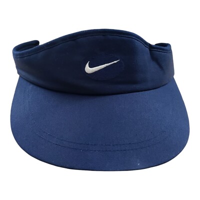 Vintage Nike Navy Blue Cloth Strap Graphic Logo Active Wear Visor Adult One Size