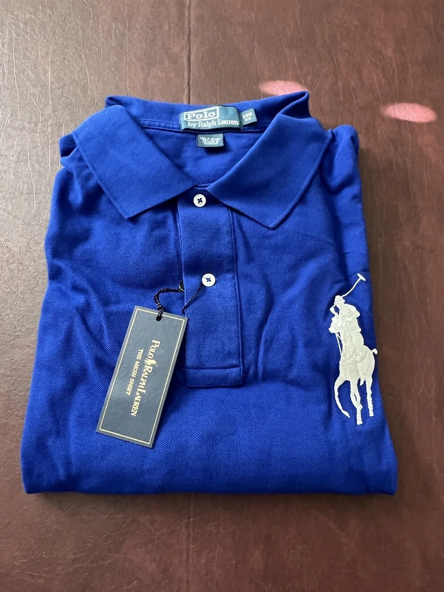 POLO RALPH LAUREN Big Pony Mesh Polo Shirt Mens Long Sleeve COBALT Size 3XB  NWT