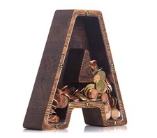 Wood piggy bank ANY LETTER Christmas gift for boy and girl Baby shower gift
