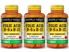 PACK 3 Folic Acid B-6 & B12 Heart Health Formula 90 Tablets per Bottle