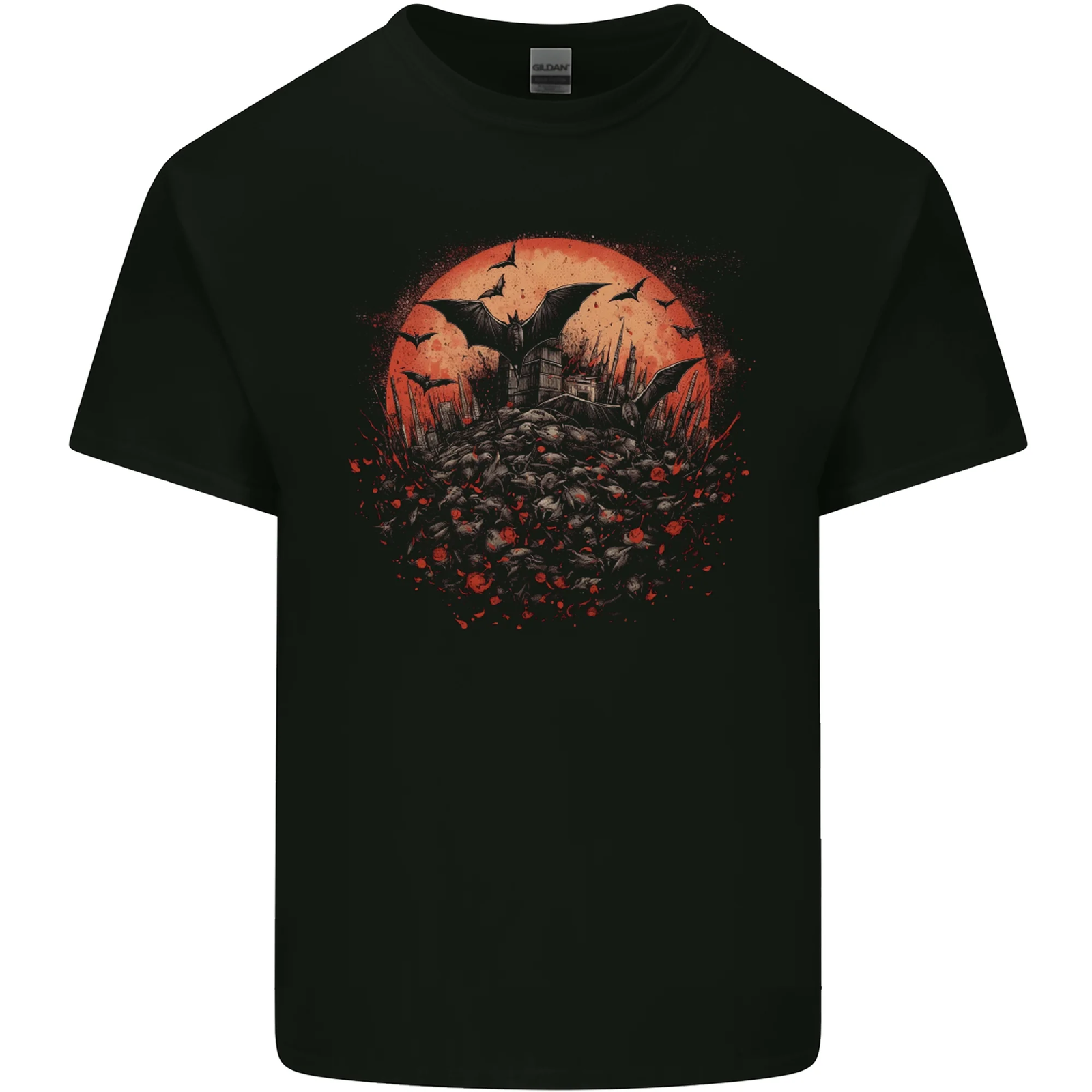 Bat Apocalypse Red Moon Halloween Mens Cotton T-Shirt Tee Top