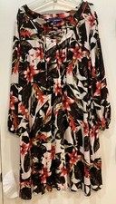 Denim 24/7 Womens Midi Dress Size 1X 22/24 Black Multi String Tie Neck 116