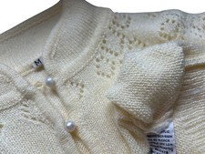 Vintage Cream Pastel Yellow Pearl Puffed Sleeves Sweater Romantic Fall Pullover