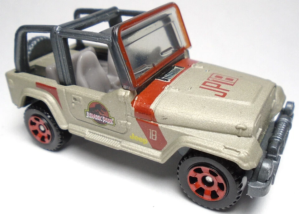 2017 MATCHBOX JEEP WRANGLER JURASSIC PARK GRAY 1:64 DIECAST 2 5/8" CAR W/ RED - Image 2 of 4