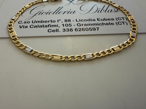 18K YELLOW WHITE GOLD BRACELET 3/4MM, 7.3 INCHES SQUARE FLAT ALTERNATE GOURMETTE - Picture 2 of 9