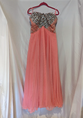 Coral and Jeweled Evening Gown mirrored beaded bodice lace up closure | eBay