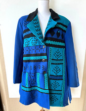 Anthony Mark Hankins Boho Wool Coat Jacket Art To Wear Plus 2x Blue Embroidered