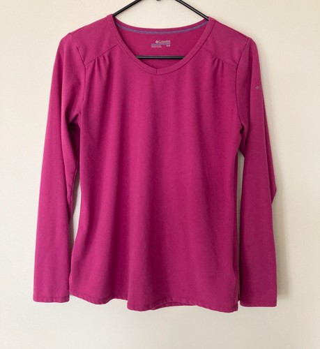 Columbia Damen LS Rundhalsausschnitt Shirt Top - Fuchsia - geraffter Rücken - Medium