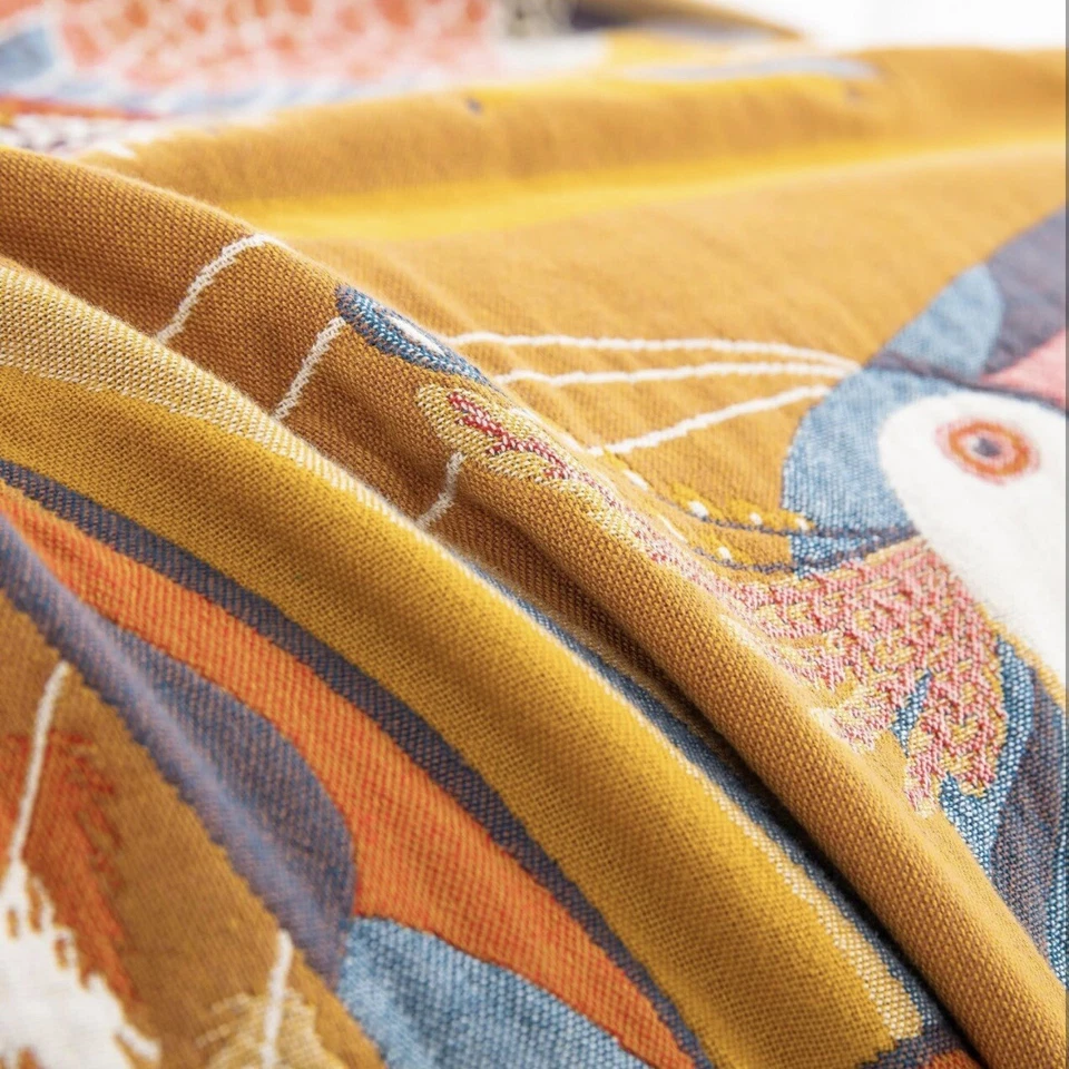 NEW XL Anthropologie Boho Bird Orange Throw Blanket Bedspread Quilt - 80" x 90" - Image 4 of 4