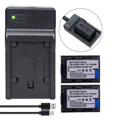 2X Battery +Charger for Sony NP-FP50 NP-FP51 Sony DCR-SR80 DCR-SR90 DCR-SR100