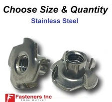 Barrel Stainless Steel T-Nut Tee Nut 3-Prong (Choose Size & Qty) (Long & Short)