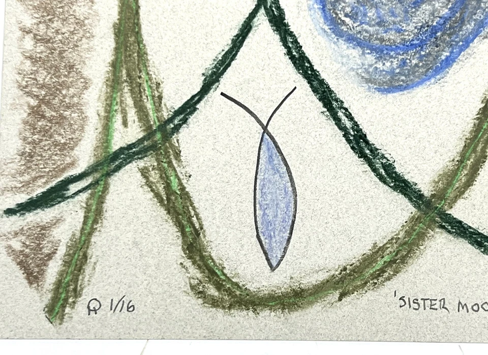 "Forma y figuras abstractas de peces ojos pastel dibujo bellas artes 8x11"" único cuadrículo" Foto 2 de 4