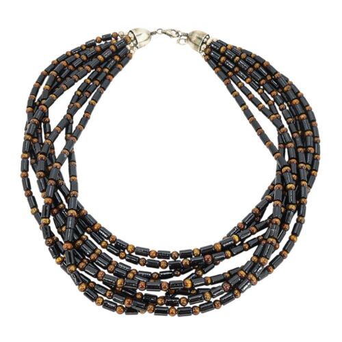 Vintage Jay King DRT Sterling Silver Black Coral Multi Strand 8 Layered Necklace