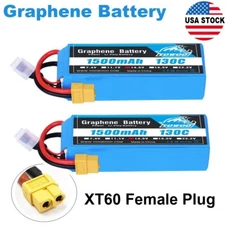 2X Yowoo 14.8V 1500mAh XT60 4S 130C Graphene Lipo Battery for RC Car Airplane US