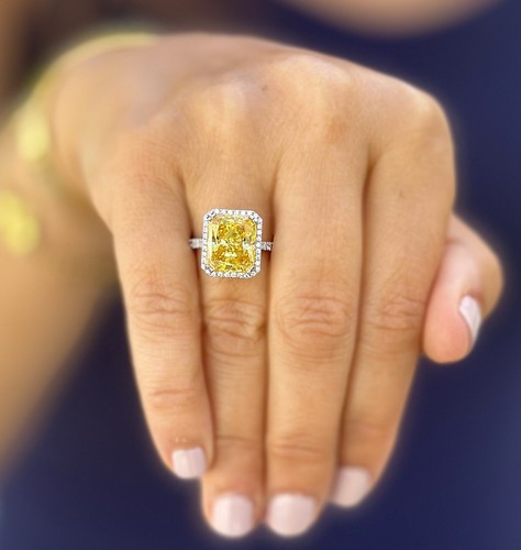 Cushion Fancy Yellow And Natural Diamonds Engagement Ring 14k Yellow Gold 5.75ct - Picture 4 of 16