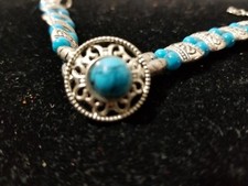 Blue  Silver Bead Bracelet Dainty  V1