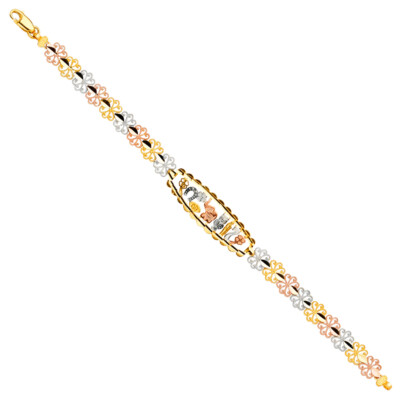 GOLD - 14K dreifarbiges Glücks-ID-Armband - 7,5 Zoll