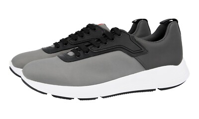 PRADA Nylon RED STRIPE LINEA ROSSA Sneakers - 4E3148 Grey NEW -  US 10 EU 43