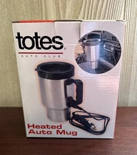 Totes Heated Auto Mug NIB Stainless Steel 12V Splash Proof Handle NEW