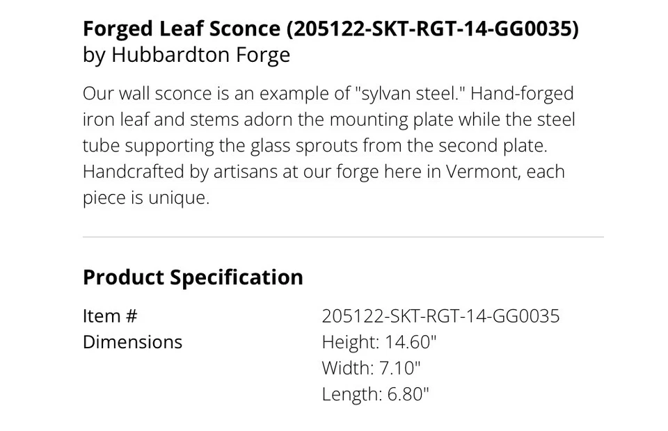 Aplique de hoja de forja Hubbardton 205122-SKT-RGT, pared de hierro de bronce frotado con aceite $613 Foto 2 de 4