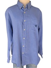 Chaps Blue Houndstooth Print Button Down Dress Shirt Size L-RF-224MS