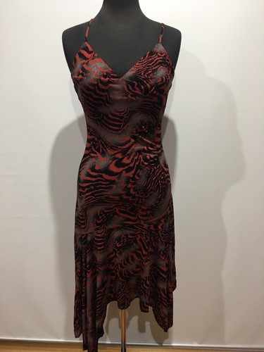 Sunny Girl Boho Assymetric Zebra Animal Print Red Black Party Beach Dress M 12