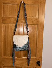 Myra Blue Floral Fringe Shoulder Bag with Zip...