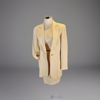 Designer Escada 90's Woman's 2 Piece Skirt Suite Buff Neutral Fitted Skir Size34