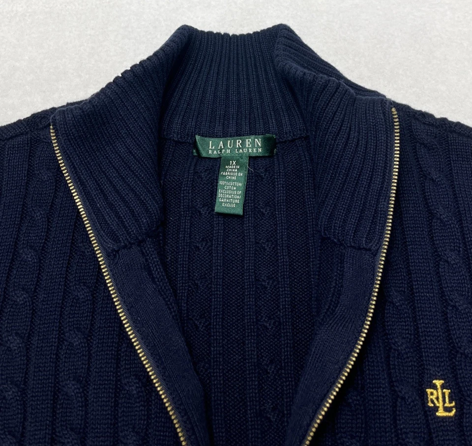 Lot Of 2-Lauren Ralph Lauren Tan/Navy Cable Knit Cotton Sweaters Women’s 1X - Image 4 of 4