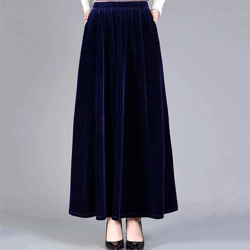 Eleganter langer Damen Samtrock mit hoher Taille und stilvoller Aline Form - Bild 6 von 42