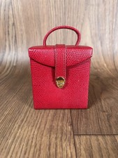 COMPACT TRAVEL JEWELRY BOX RED FAUX "LIZARD" LEATHER 3.5  X 4  