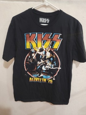 KISS Alive In '75 Band T-Shirt Men's Medium Black Short Sleeve Rock Graphic Tee