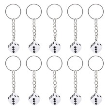 10Pcs Resin Lucky Dice Keychain Charm Keyrings with Pendants, White