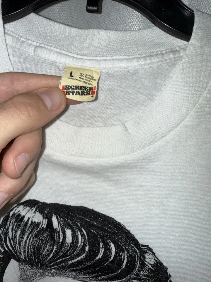 Camiseta esboço Elvis The King 1990 vintage tela L estrelas Ralph Geddings ponto único - Imagem 3 de 4