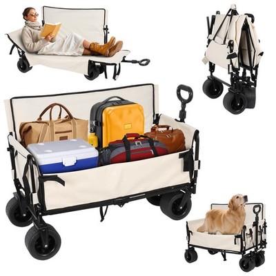 550LBS Collapsible Folding Wagon, Multi-functional Sofa Seat Reclining Camping