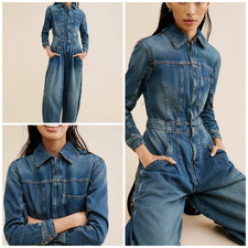  178 NWOT Free People CRVY Roulette Barrel Denim Jean Jumpsuit  S