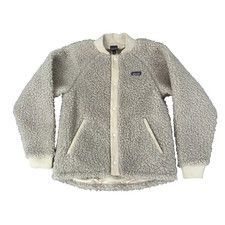 Patagonia Jacket Youth Large Beige Los Gatos Fleece Snap Bomber Lined Outdoor