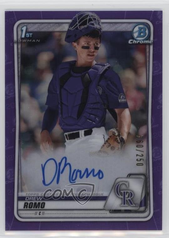 2020 Bowman Draft Chrome Picks Purple Refractor /250 Drew Romo #CDA-DR Auto 3hd