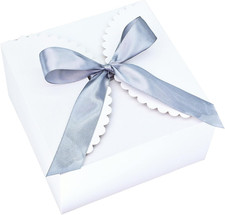 8"X 8"X 4" White Gift Boxes with Lids and Ribbons, 6 Pack Foldable Cardboard Pap