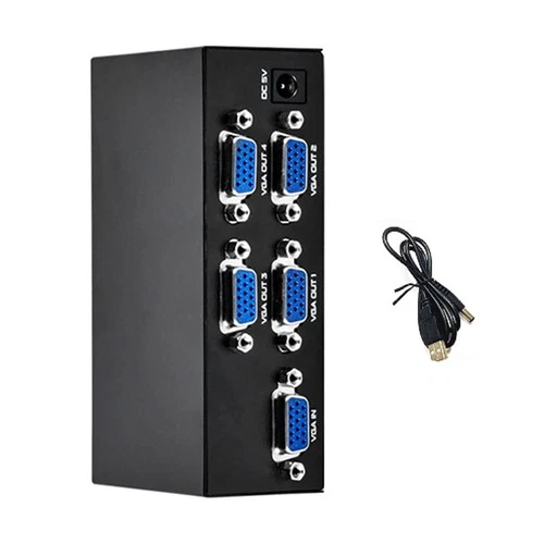 4 Port VGA Splitter 1 in 4 out VGA Video HD 200MHz With power For VGA Adpater