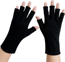 4 Pairs Black Cotton Moisturizing Gloves, Fingerless Design Cotton Gloves for Dr