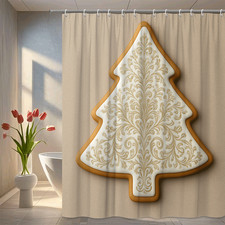 Elegant Christmas Shower Curtain with Vintage Tree Design