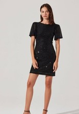 Astr The Label Black Sequin Mini Dress Short Sleeve Size XS