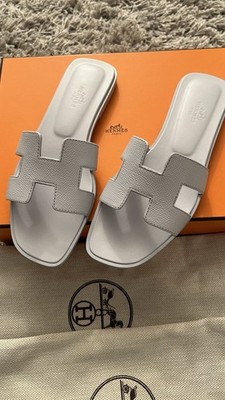 Hermes Oran Sandalen Bleu Glacier Grau 38 Neu Epsom