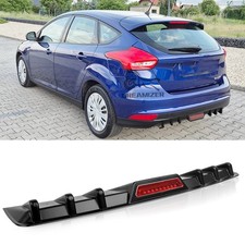 Gloss Black Rear Bumper Diffuser 6 Fin Lip w/ LED Lights For Ford Focus MK4 MK5