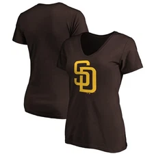 Women's Fanatics Brown San Diego Padres Core Official Logo V-Neck T-Shirt