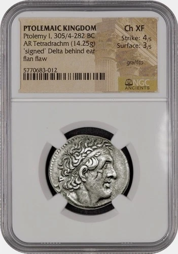 PTOLEMAIC EGYPT. Ptolemy I 323 BC. AR Tetradrachm signed "Delta" NGC CH XF 4+3